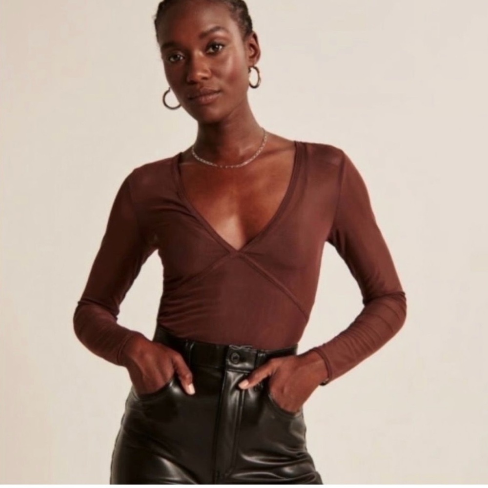 Abercrombie & Fitch Chocolate V-Neck Mesh Top